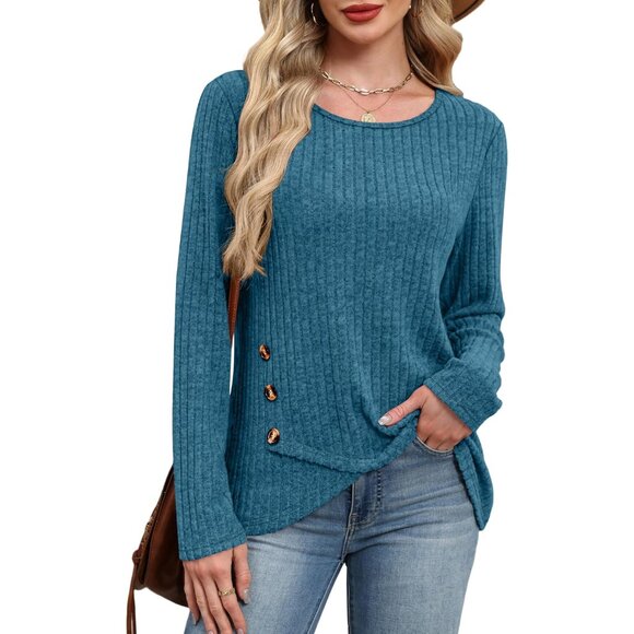 Women’s Long Sleeve Tunic Sweater Cotton Blend Casual Fall Winter Outfit - Picture 4 of 5